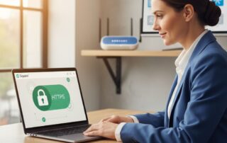 Small business owner securely accessing Square dashboard on laptop in modern office